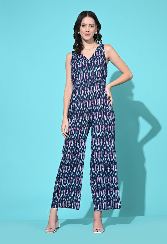 Viscose Abstract Printed Sleeveless Jumpsuit for Women - SMERA MART