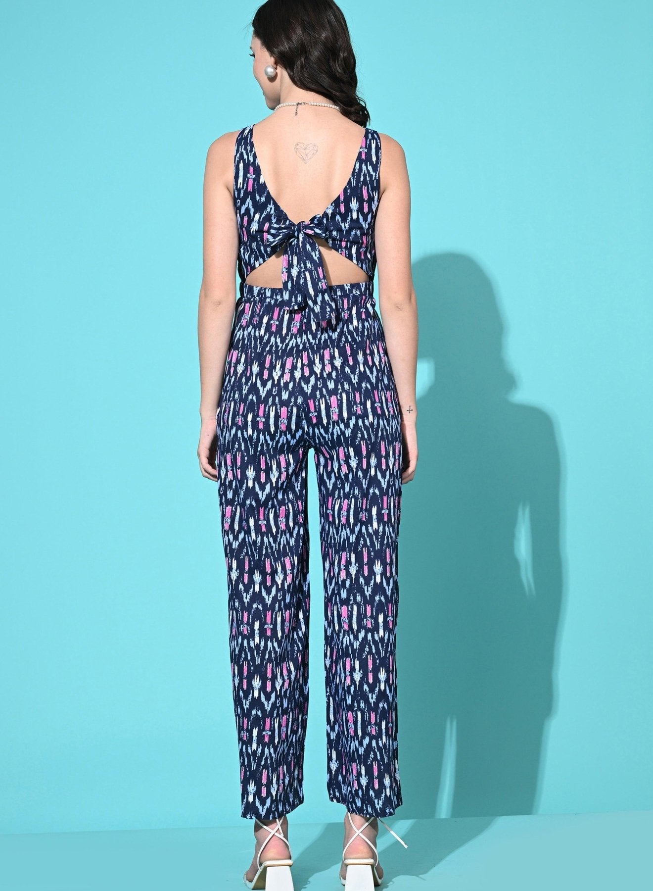 Viscose Abstract Printed Sleeveless Jumpsuit for Women - SMERA MART