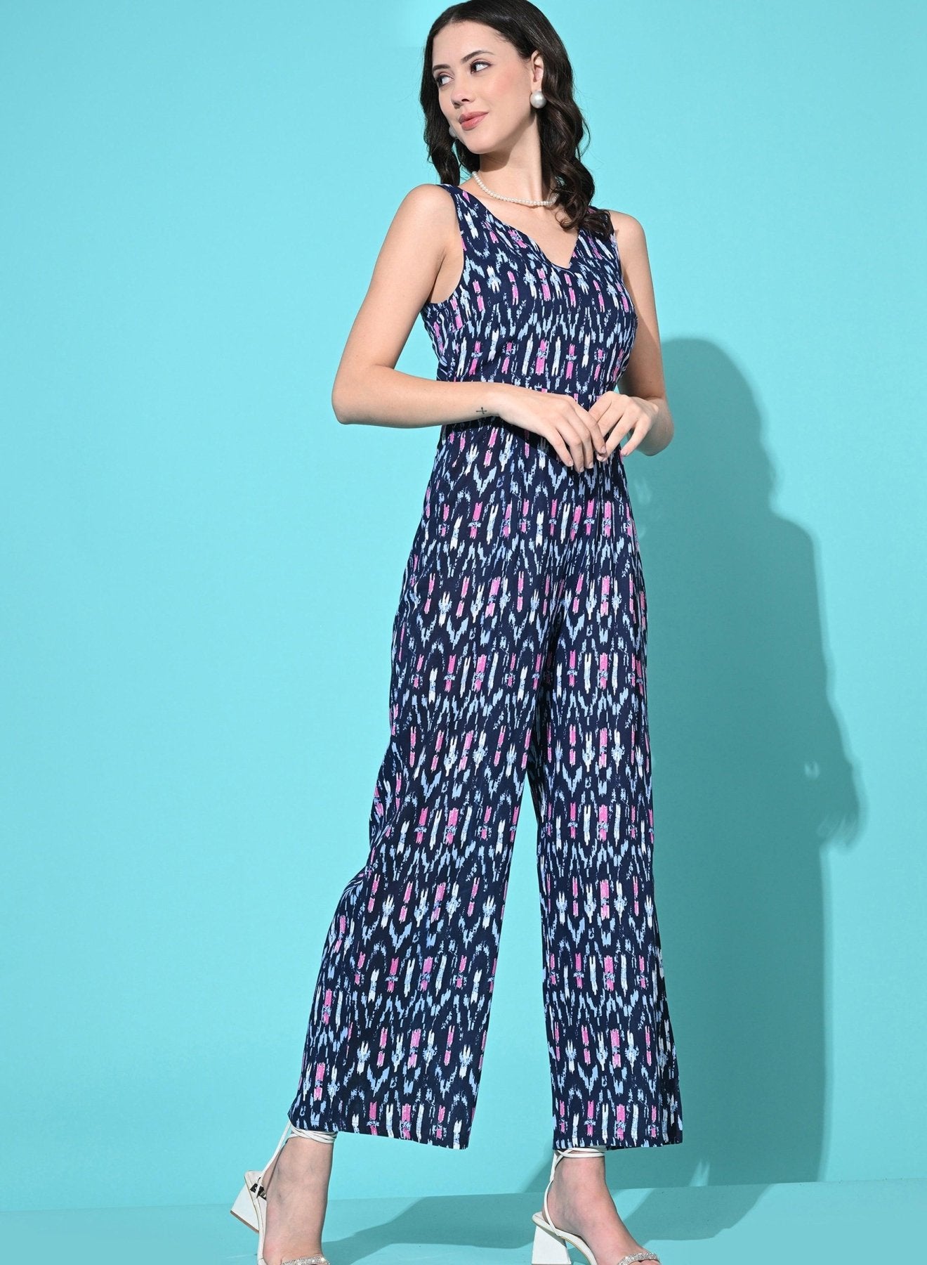 Viscose Abstract Printed Sleeveless Jumpsuit for Women - SMERA MART