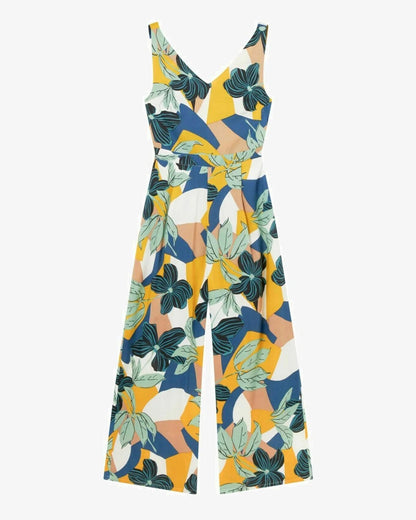 Viscose Leaf Printed Sleeveless Jumpsuit for Women - SMERA MART