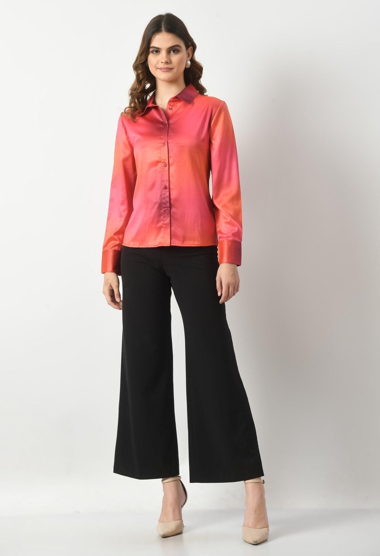 Women Digital Ombre Print Formal Satin Shirt - SMERA MART