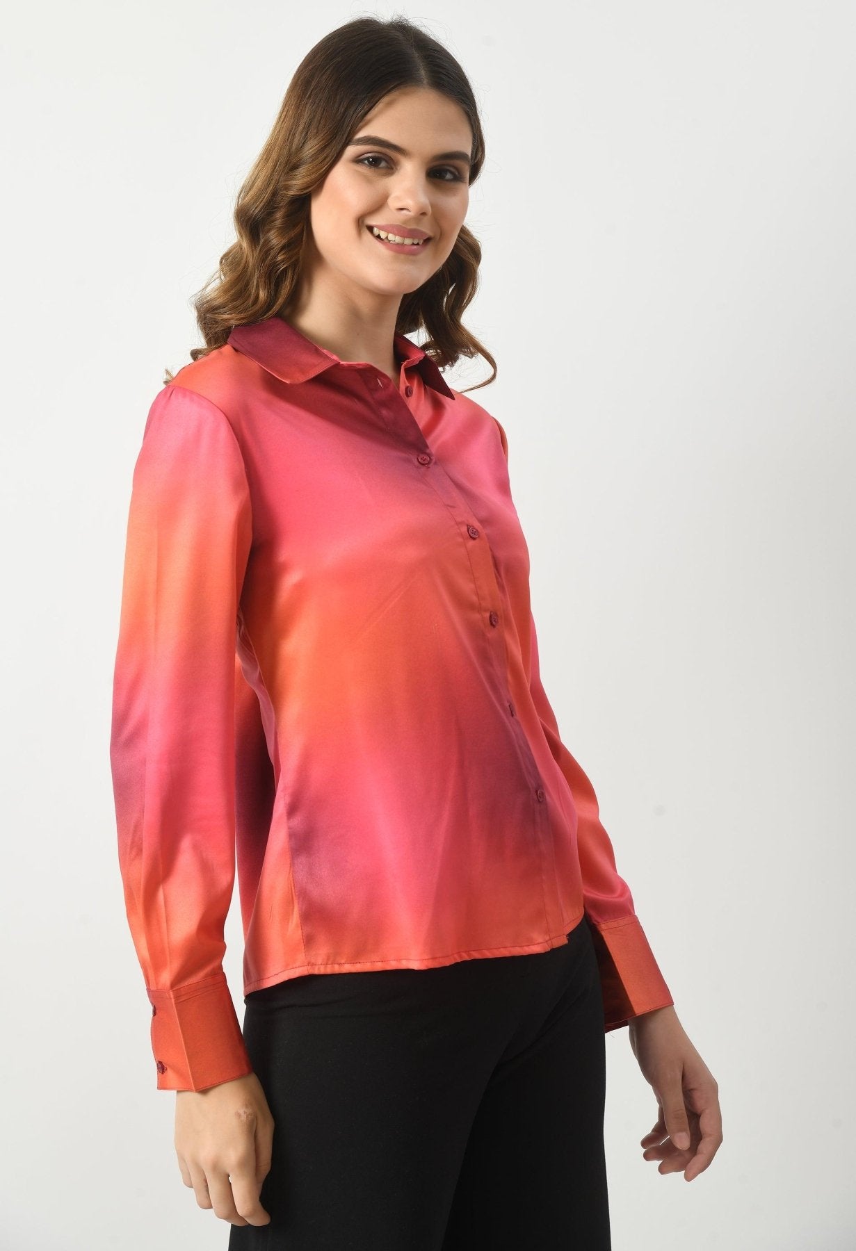 Women Digital Ombre Print Formal Satin Shirt - SMERA MART