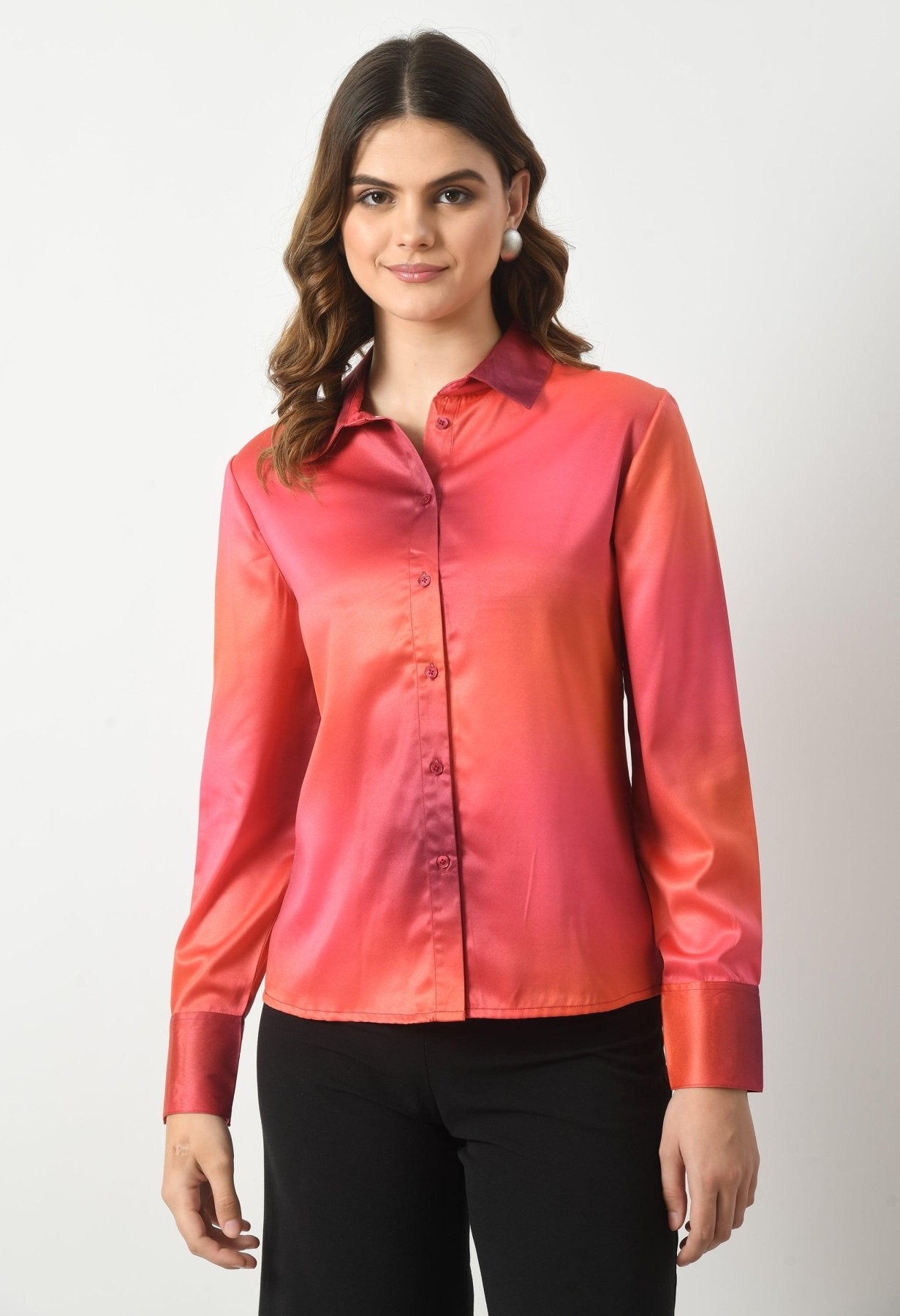 Women Digital Ombre Print Formal Satin Shirt - SMERA MART