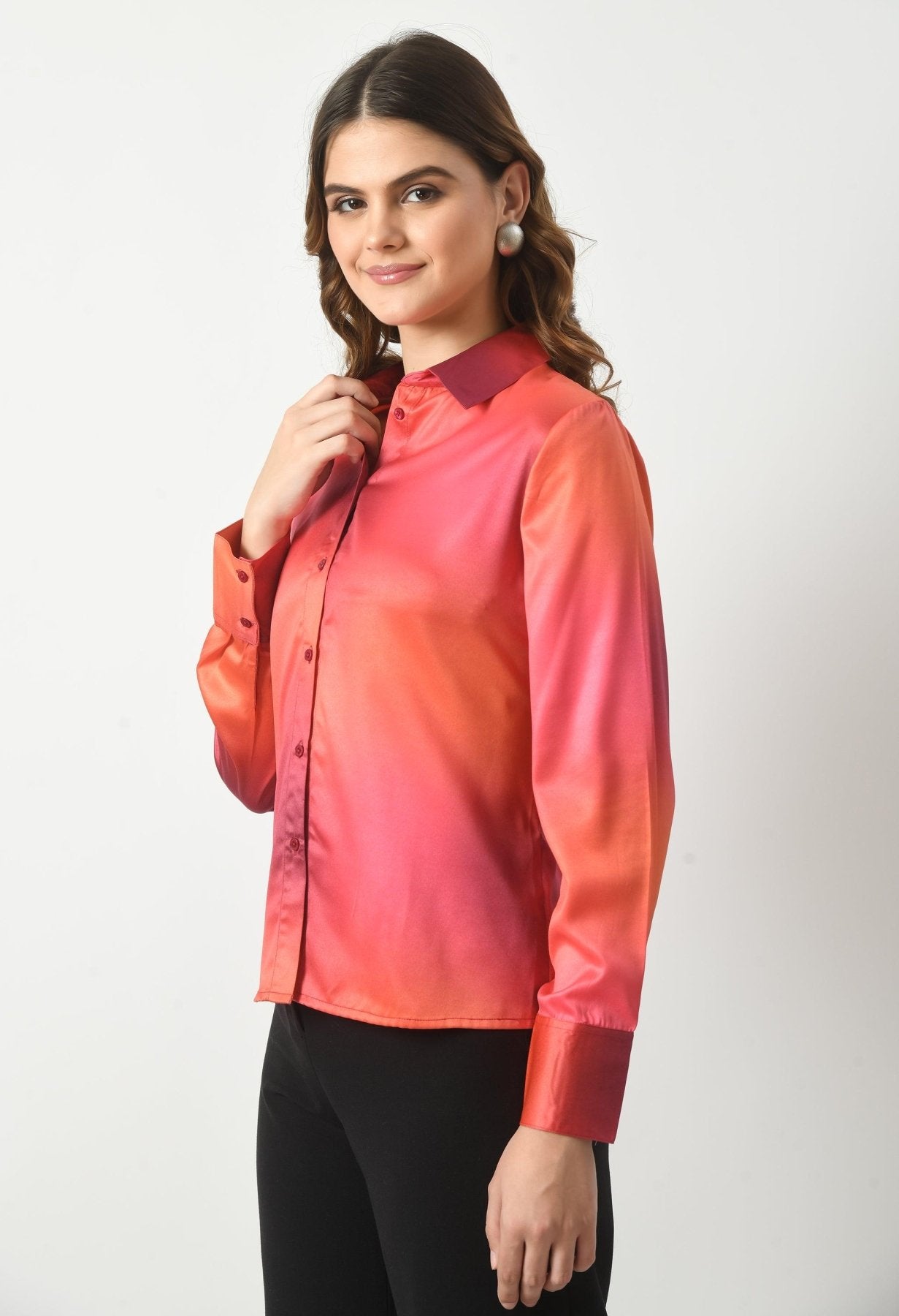 Women Digital Ombre Print Formal Satin Shirt - SMERA MART