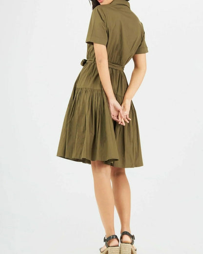 Women Solid 100% Premium Cotton Midi Shirt Dress - SMERA MART