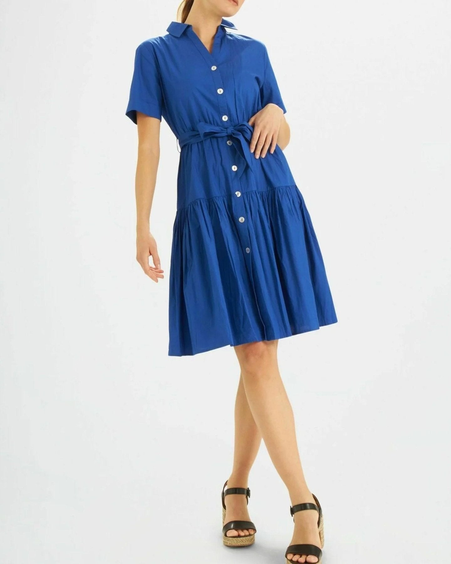 Women Solid 100% Premium Cotton Midi Shirt Dress - SMERA MART