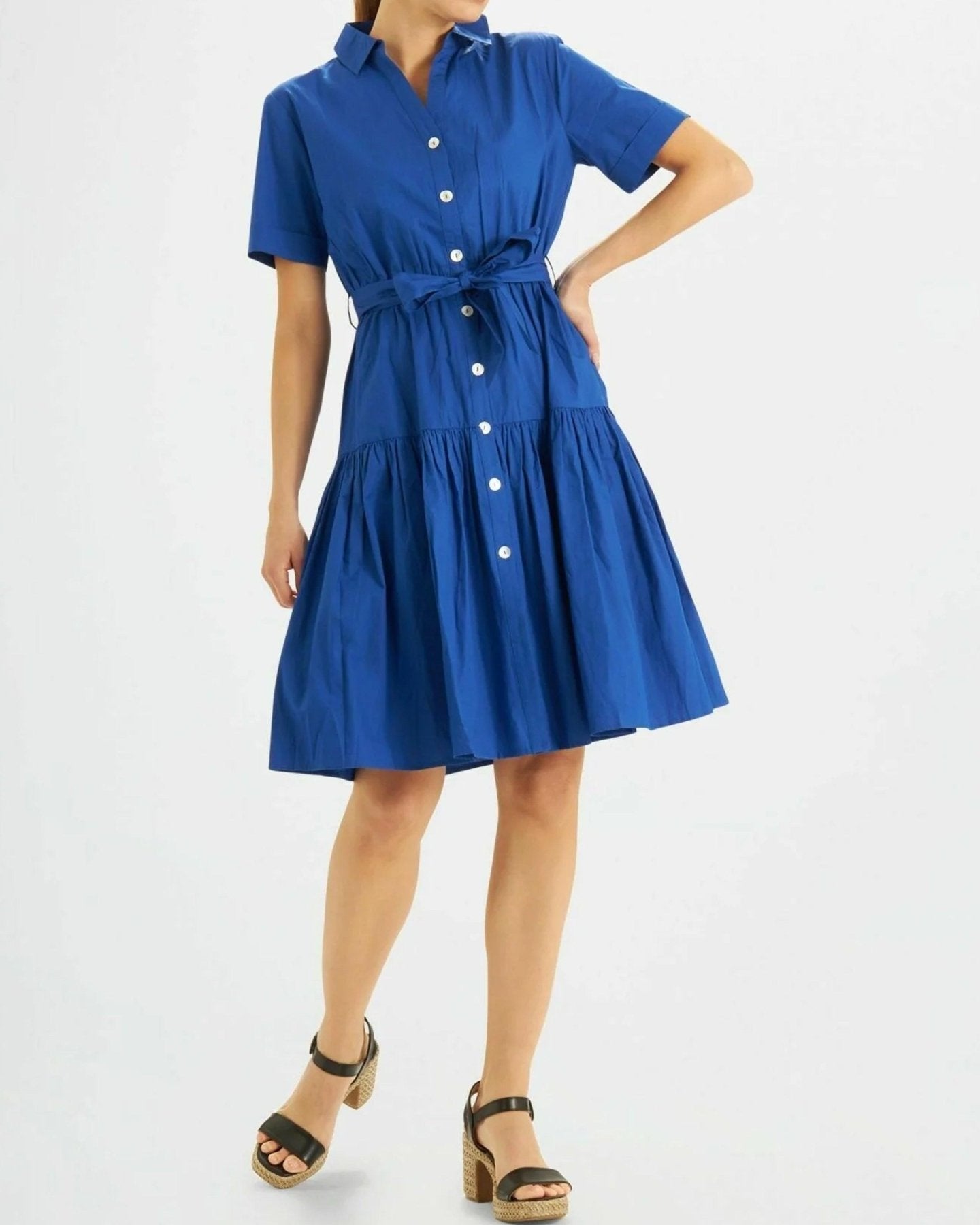 Women Solid 100% Premium Cotton Midi Shirt Dress - SMERA MART