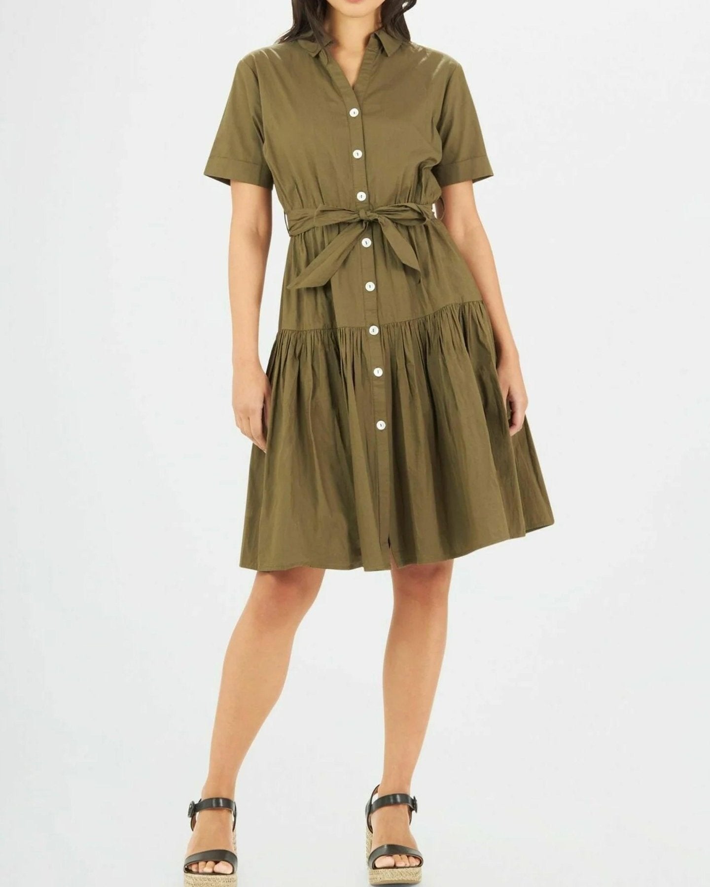 Women Solid 100% Premium Cotton Midi Shirt Dress - SMERA MART