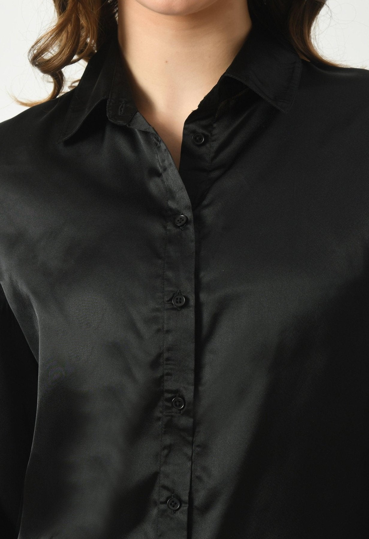 Women Solid Regular Fit Formal Satin Shirt - Black - SMERA MART