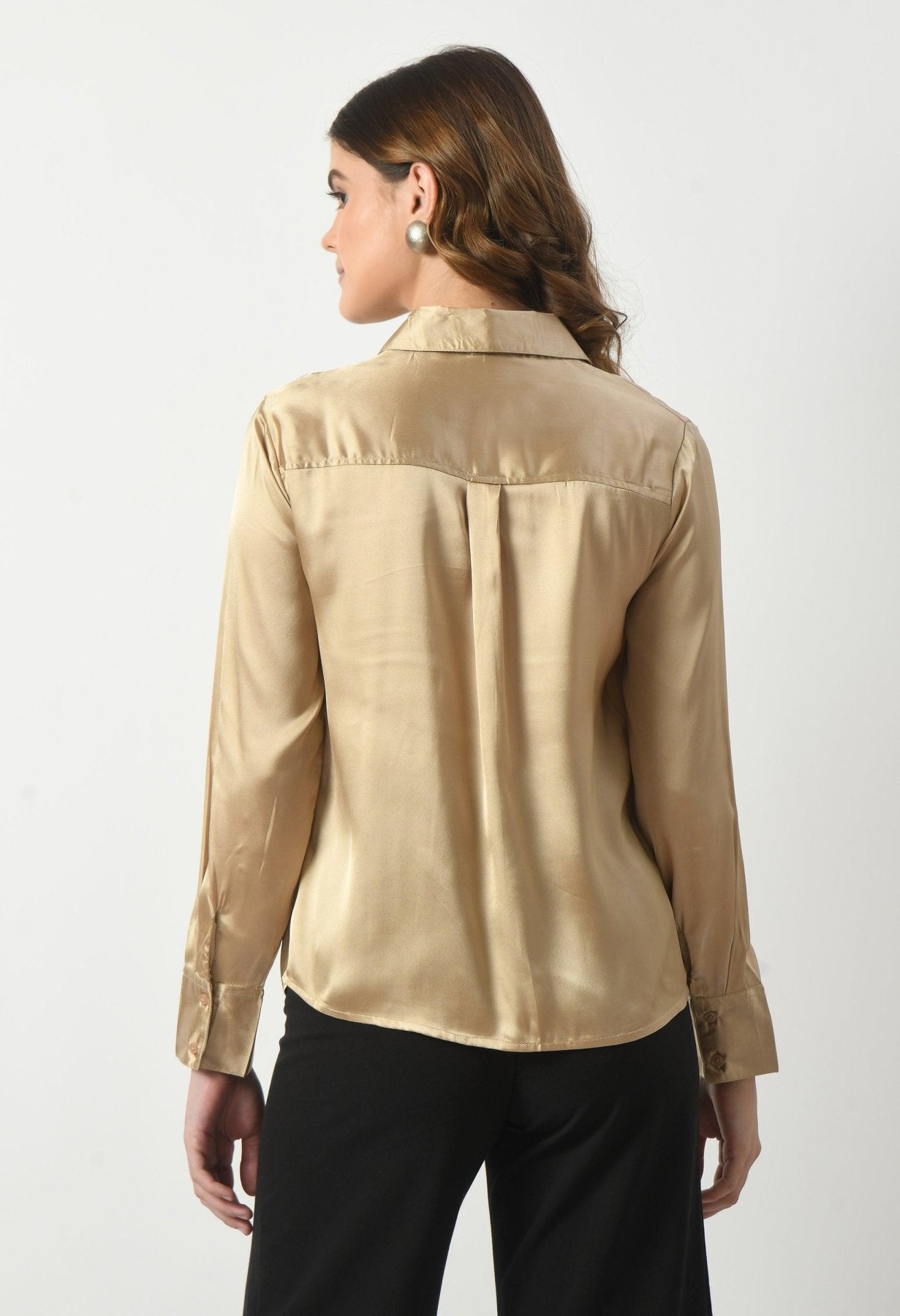 Women Solid Regular Fit Formal Satin Shirt - Golden - SMERA MART