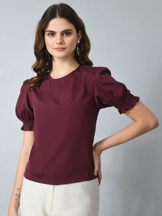 Women's Half Puff Sleeve Casual Top - SMERA MART