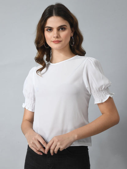 Women's Half Puff Sleeve Casual Top - SMERA MART