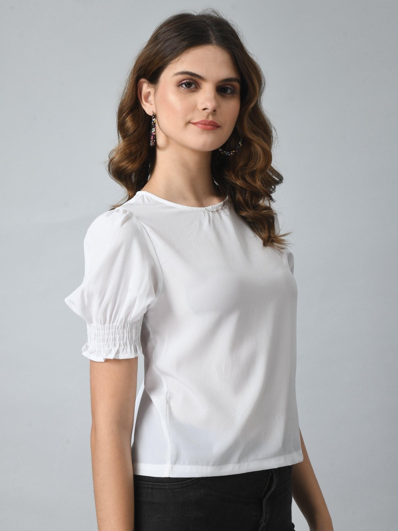 Women's Half Puff Sleeve Casual Top - SMERA MART