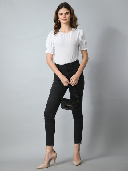 Women's Half Puff Sleeve Casual Top - SMERA MART