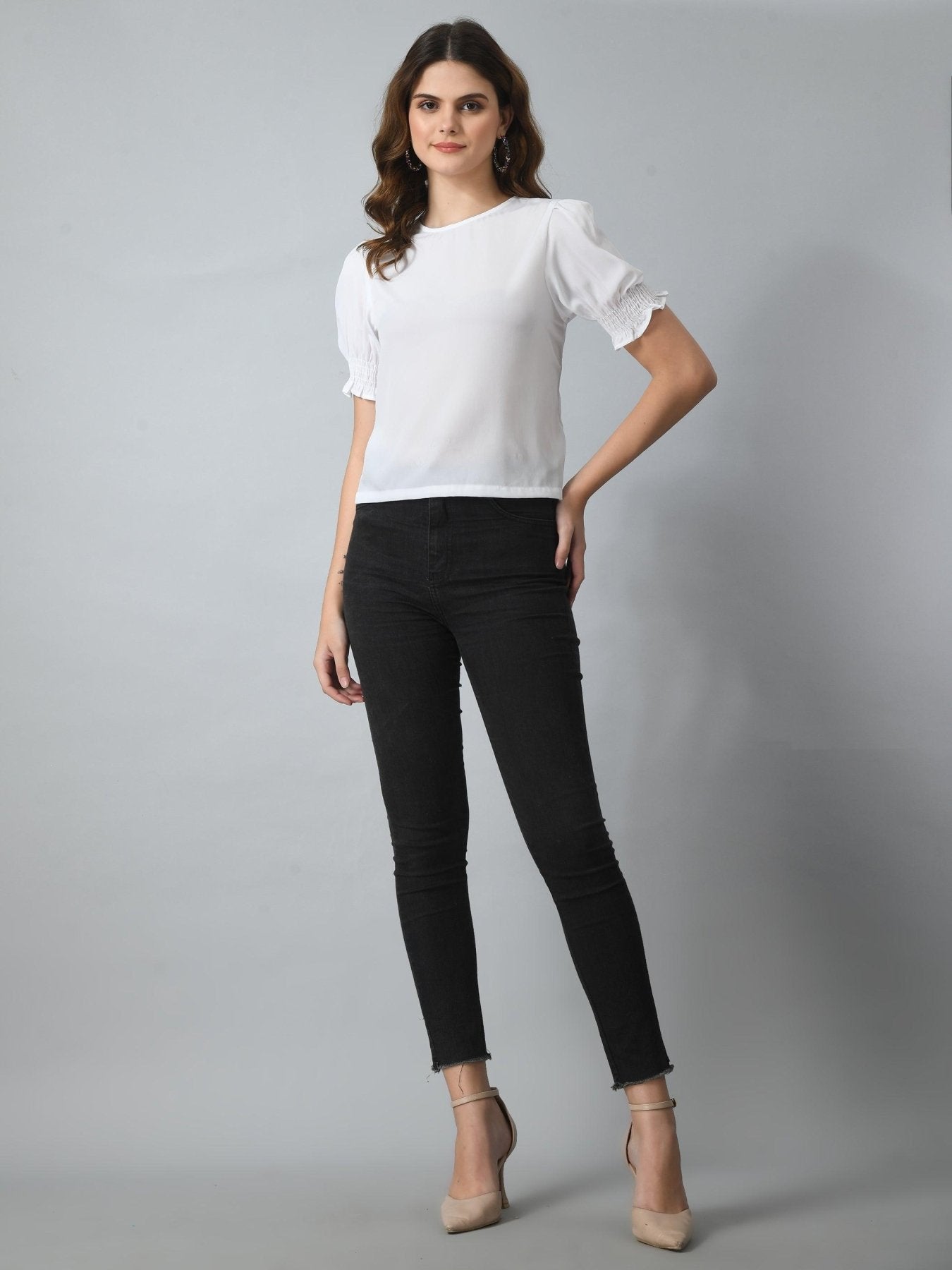 Women's Half Puff Sleeve Casual Top - SMERA MART