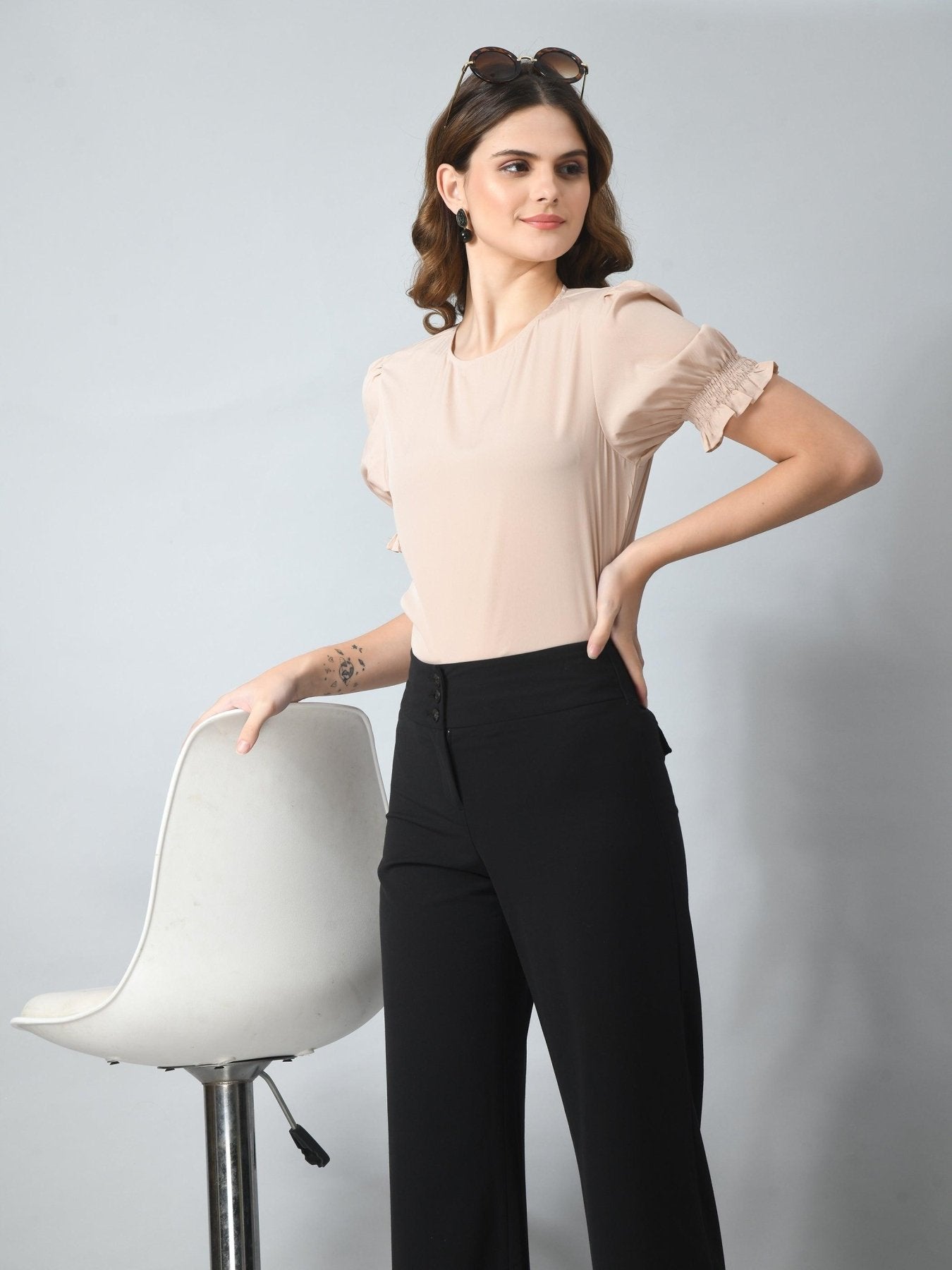 Women's Half Puff Sleeve Casual Top - SMERA MART