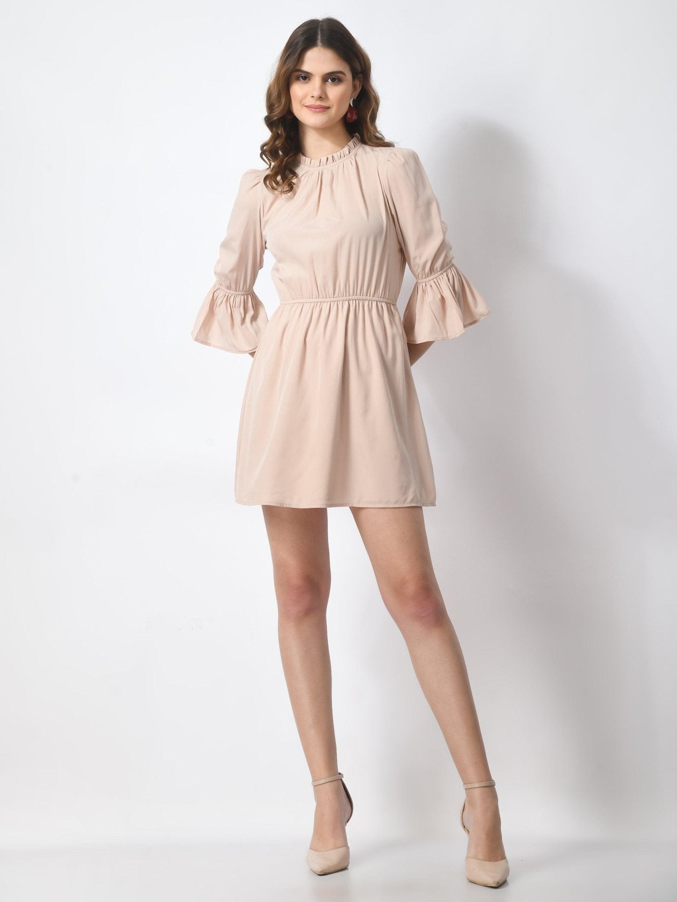 Women's Polyester Elasticated Waist Mini Dress - Dusty Pink - SMERA MART