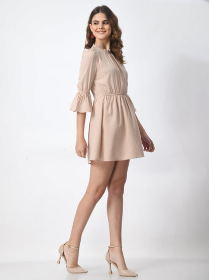 Women's Polyester Elasticated Waist Mini Dress - Dusty Pink - SMERA MART